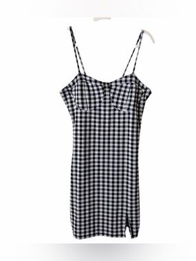 Just Polly | Gingham Plaid Mini Dress Bustier Spaghetti Straps Black White XL